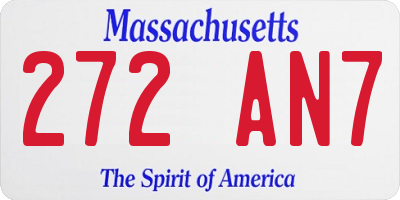 MA license plate 272AN7