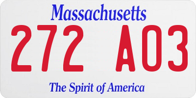 MA license plate 272AO3