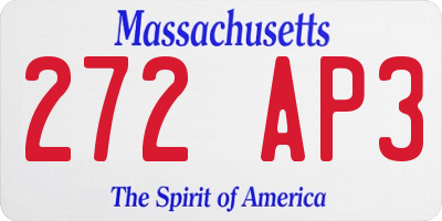 MA license plate 272AP3