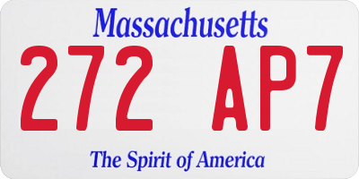 MA license plate 272AP7