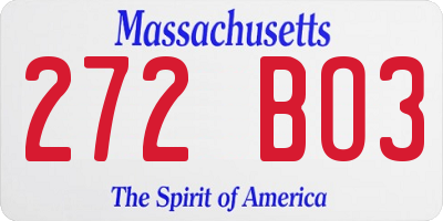 MA license plate 272BO3