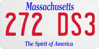 MA license plate 272DS3