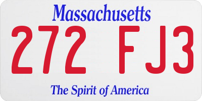 MA license plate 272FJ3