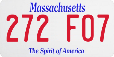 MA license plate 272FO7