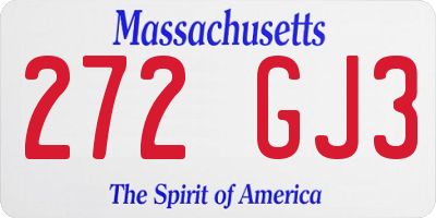 MA license plate 272GJ3