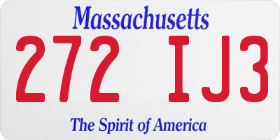 MA license plate 272IJ3