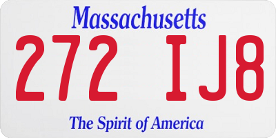 MA license plate 272IJ8