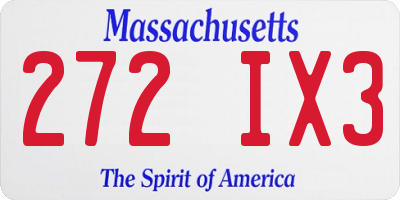 MA license plate 272IX3