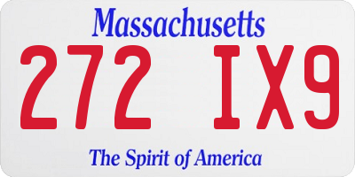 MA license plate 272IX9