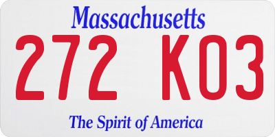 MA license plate 272KO3