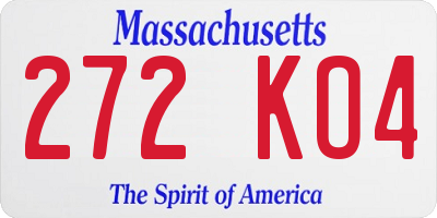 MA license plate 272KO4