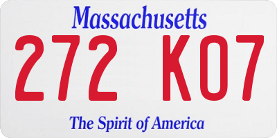 MA license plate 272KO7
