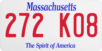 MA license plate 272KO8