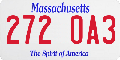 MA license plate 272OA3