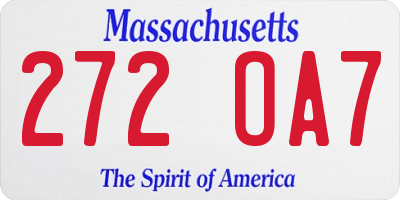 MA license plate 272OA7