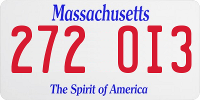 MA license plate 272OI3