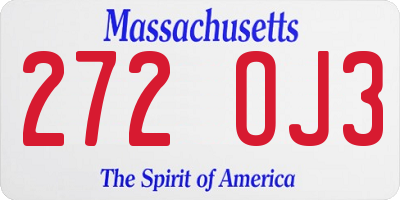 MA license plate 272OJ3