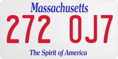 MA license plate 272OJ7