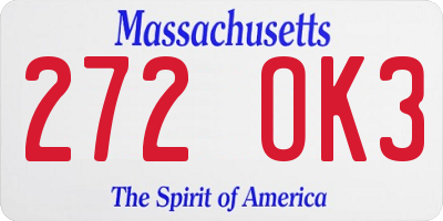 MA license plate 272OK3