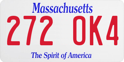 MA license plate 272OK4