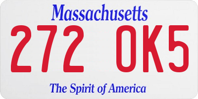 MA license plate 272OK5