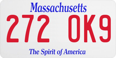 MA license plate 272OK9