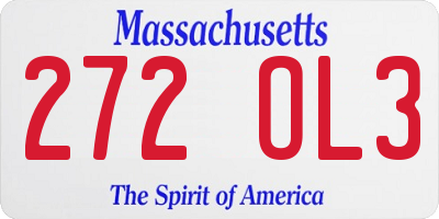 MA license plate 272OL3