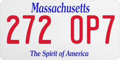 MA license plate 272OP7