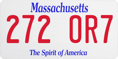 MA license plate 272OR7