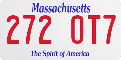 MA license plate 272OT7