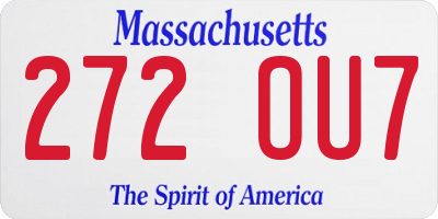 MA license plate 272OU7