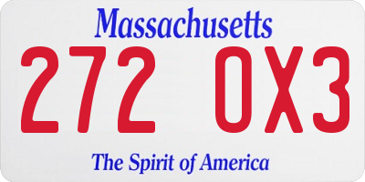MA license plate 272OX3