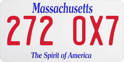 MA license plate 272OX7