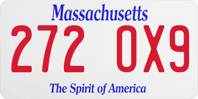 MA license plate 272OX9