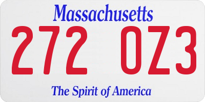 MA license plate 272OZ3