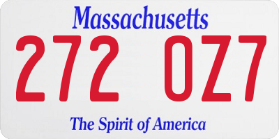 MA license plate 272OZ7