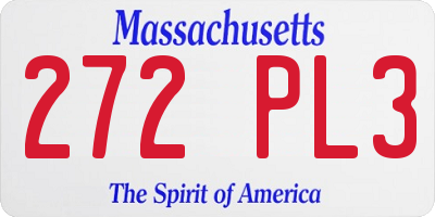 MA license plate 272PL3