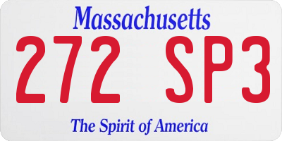 MA license plate 272SP3