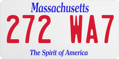 MA license plate 272WA7