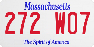MA license plate 272WO7
