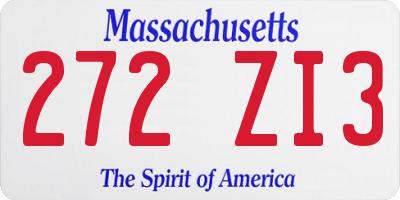 MA license plate 272ZI3