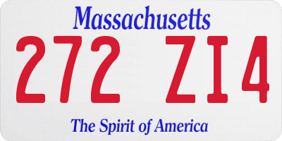 MA license plate 272ZI4