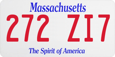 MA license plate 272ZI7