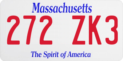 MA license plate 272ZK3