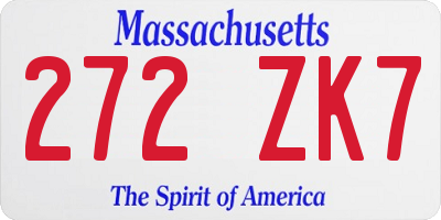 MA license plate 272ZK7