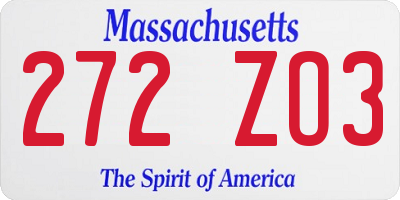 MA license plate 272ZO3