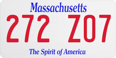 MA license plate 272ZO7
