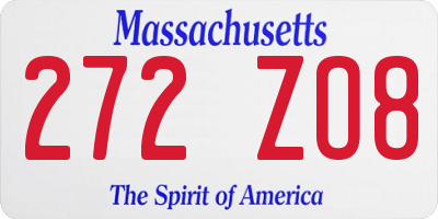MA license plate 272ZO8