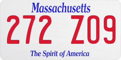 MA license plate 272ZO9