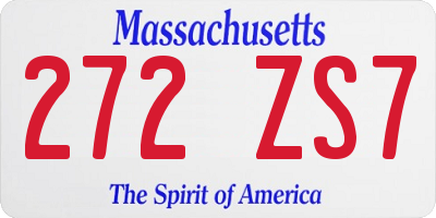 MA license plate 272ZS7